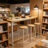 Table de bar mobile en bois massif de style nordique, longue et étroite, pour balcon ou fenêtre, idéale pour les salons de thé ou les cafés, avec chaises hautes incluses.