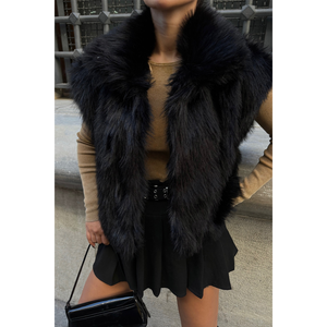 Gilet en fausse fourrure pour femme, noir, vêtement d'extérieur, chaud, sans manches, style streetwear tendance - Product Image 4