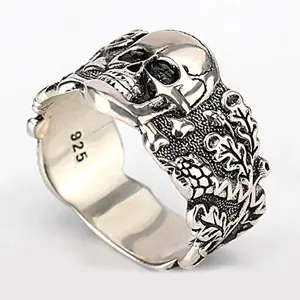 Großhandel S925 Sterling Silber Schädel Männer Ringe Hip Pop Retro Punk Stil Freimaurer Schädel Ring für Mann