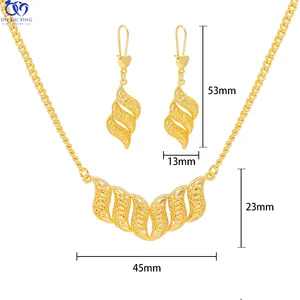 JXX 2 Pieces High Quality 24K Gold Dubai Jewelry Set Necklace Earring Gold Plated Jewelry Set Women