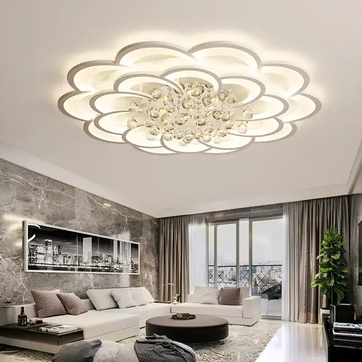 Nordic Crystal Ceiling Light Flower White Acrylic Lamp Chandelier Bedroom Lighting Fixtures Living Room Decoration