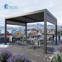 Pergola Bioclimatique Motorisée en Aluminium à Toit Rétractable et Lames Orientables, Style Antique, pour Extérieur, Imperméable, Marque Sweet Home