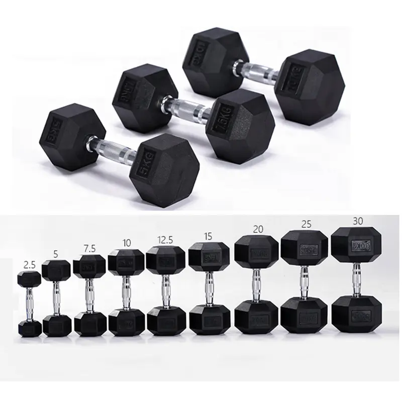 Attrezzatura da allenamento per palestra Unisex in ferro con rivestimento in gomma esagonale personalizzata per esercizi a casa disponibile in 2.5kg pesi da 5kg e 50kg