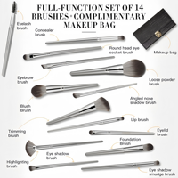 Ensemble de pinceaux de maquillage vegan de haute qualité, à poils doux, résistants à l'usure, avec manche ergonomique, nouveau, 14 pièces, portable