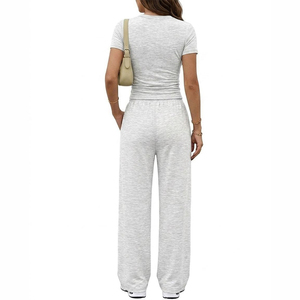 Trajes de Dos Piezas para <span class=keywords><strong>Mujer</strong></span>, <span class=keywords><strong>Tallas</strong></span> Grandes, Suaves y Cómodos, Corte Holgado, Pantalones Anchos a Juego, Tiempo de Entrega: 15 Días - Product Image 4
