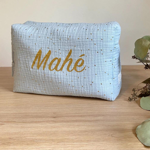 Grande trousse de maquillage de voyage personnalisable en <span class=keywords><strong>gaze</strong></span> de coton <span class=keywords><strong>double</strong></span> à <span class=keywords><strong>pois</strong></span> dorés - Product Image 2