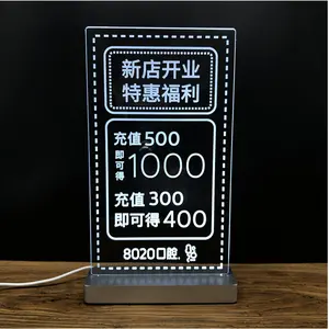 Letrero de publicidad personalizado, grabado láser, impresión uv, cartelera de escritorio, soporte de pantalla de acrílico led