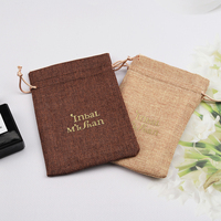 Sac en jute personnalisé avec logo imprimé, petit sac en jute écologique naturel avec cordon de serrage et doublure intérieure pour emballages cadeaux et cosmétiques de boutique