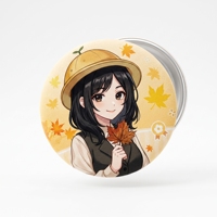 Broche décorative personnalisée en fer blanc irrégulière, motif fille anime, thème feuille d'érable automne moderne floquée, souvenir, cadeau promotionnel