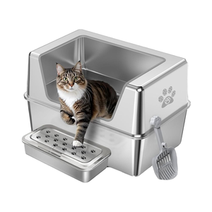 Katzen toilette aus Edelstahl mit hohen Seiten 11,8 "Pedal deckel Antihaft-Leicht reinigungs zubehör für mehrere Katzen und Kätzchen - Product Image 1