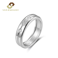 Bague de mariage pour homme en argent sterling 925, sertie de trois pierres, diamant de laboratoire taille ronde, poli miroir