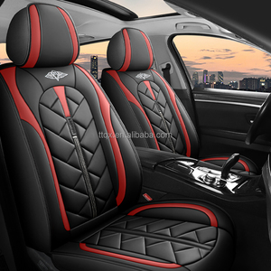 Fundas de Asiento de Coche de Cuero Nappa Rojo de Moda, con Delicadas Costuras en Forma de Rombo, Universales para 5 Plazas, Compatibles con Citroën C3, <span class=keywords><strong>C4</strong></span>, C-Elysée, Aircross - Product Image 1