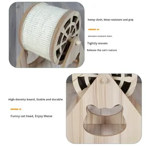 Hot Selling Durable and Scratch-resistant <b>Cat</b> Toys Solid Wood Ferris Wheel <b>Cat</b> Scratching Board Sisal Claw Grinder - Product Image 6