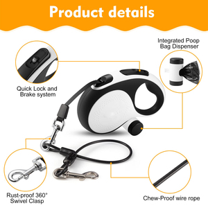 KingHon Tangle Free Automatic Retractable <b>Dog</b> Walking <b>Leash</b> With Led Flashlight and Poop Bag Dispenser Small Medium Large <b>Dogs</b> - Product Image 2