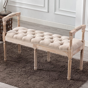 Meuble provincial français TOSEE cadre en bois de caoutchouc avec finition antique banc ottoman de salon en bois - Product Image 3