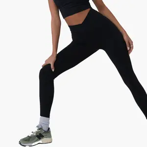 Atmungsaktive Running Workout Leggings Buttery Soft V Cross Taille Yoga Hose für Frauen