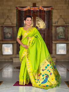 Saree de seda Pethani suave con ropa india y paquistaní tejida Zari - Product Image 5