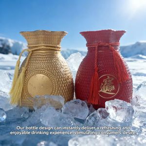 Bouteille de vin en verre en forme de sac porte-bonheur 500 ml avec estampage à chaud pour <span class=keywords><strong>Tequila</strong></span>, Brandy et boissons énergisantes – Estampage Or, Origine Shandong - Product Image 2