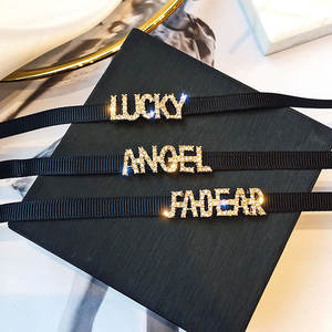 Été Sexy Noir Tressé Collier Ras du Cou Jeunes Filles Hip Hop Disco Shiny Rhinestone Lucky Angel <span class=keywords><strong>Jadear</strong></span> Lettre Collier Femmes - Product Image 3