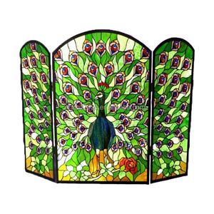 Écran de cheminée en verre massif 44''x32'' avec motif paon, en verre teinté soudé à la feraille pour la décoration intérieure - Product Image 4