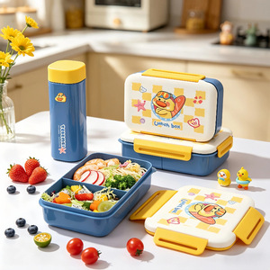 Boîte à lunch en gros pour étudiants, motif dessin animé, avec ensemble boîte à repas fraîche et gourde, compatible micro-ondes - Product Image 2