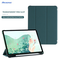 Étui de protection semi-transparent en PU et TPU pour tablette iPad 6e et 5e génération 9,7 pouces avec support pour stylet