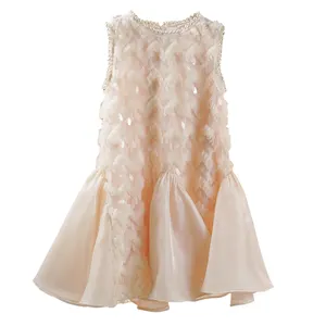 Professional Factory Kids Sleeveless Party Dress Pearl Decoration Sequin Flower Girls Dress