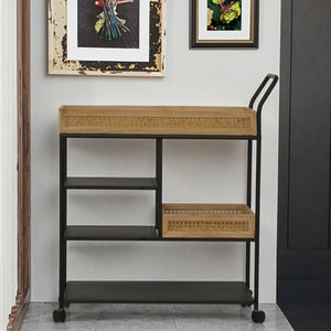 Modern Home <strong>Service</strong> bar <strong>Cart</strong> with Rattan Basket with Wheel Rack Kitchen Mobile <strong>Cart</strong> - Product Image 5