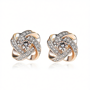 Orecchini in Oro Rosa con Diamanti, Taglio Brillante Rotondo, Sintetici Coltivati in Laboratorio, Stile Romantico da Sposa, Gioielli a Perno per Donna - Product Image 1