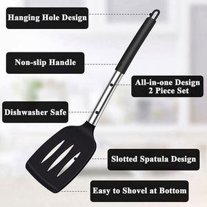 Stainless Steel High-temperature Bpa-free/dishwasher Silicone Spatula 2-piece Set of Kitchen Frying Spatula Leakage Spatula - Product Image 3
