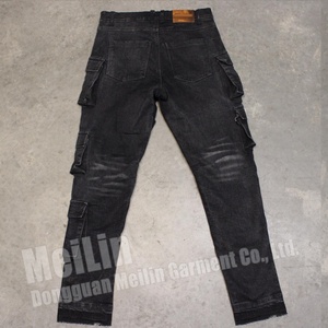 Fabricante OEM, Jeans de Mezclilla Personalizados con 10 Bolsillos, Estilo Desgastado, Jeans Apilados a la Moda para Hombre - Product Image 3