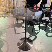 Table de bar en acier inoxydable avec placage en titane noir, plateau en pierre noire