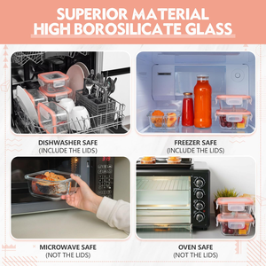 Lonchera Cuadrada Redonda de Vidrio Ámbar, Recipientes Herméticos de Vidrio para Alimentos con Tapa a Presión, Reutilizables para Preparación de Comidas - Product Image 5