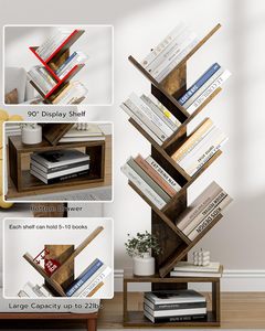 Étagère à <span class=keywords><strong>livres</strong></span> en forme d'arbre à six étages, petite étagère décorative d'angle, rangement pour salon, chambre ou bureau, couleur marron campagnard - Product Image 5