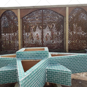 Corten Steel Art Deco Waterproof Laser Cut Decorative Outdoor <b>Privacy</b> <b>Screens</b> and Panels Divider Set with Stand - Product Image 2