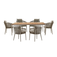 Chaise de salle à manger moderne et durable en rotin tressé avec cadre en aluminium de style européen pour restaurant extérieur, café et hôtel