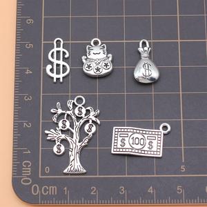 Gangan 5 bolsa de dinero de plata antigua, Gato de dólar estadounidense, juego de accesorios colgantes de árbol de dinero, 1 pieza cada uno, aproximadamente 8 - Product Image 2