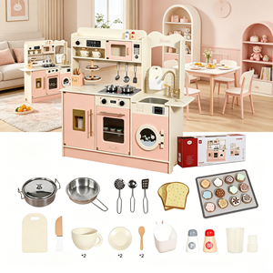 Cucina Giocattolo in Legno Rosa con Angolo Lavanderia, Forno, Set di Pentole Tiny Chef, Gioco Interattivo di Ruolo per Piccoli Chef - Product Image 2