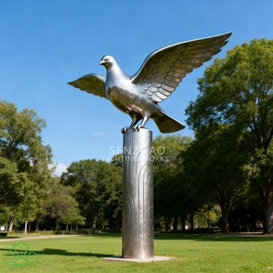Escultura de Paloma en Acero Inoxidable Pulido Espejo Senzhao, Arte Metálico Contemporáneo para Decoración de Jardín, Parque o Espacio Comercial - Product Image 1
