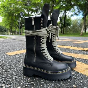 Bottes de cavalier, style britannique unisexe, polyvalentes, avec semelle épaisse et rehaussée, bottes Martin en cuir véritable - Product Image 1