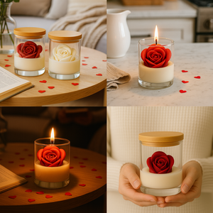 Nến thơm hình hoa hồng, hoàn hảo cho bữa tối lãng mạn dưới ánh nến ngày Valentine, nến sáp đậu nành không khói. - Product Image 3