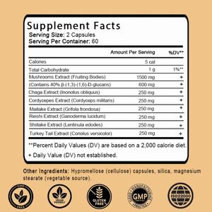 Suplementos de Hongos, Extra Fuerte 1,500 mg, Cápsulas de Hongos para Apoyar la Salud Inmunológica, Intestinal, Cerebral y Cardíaca - Product Image 2