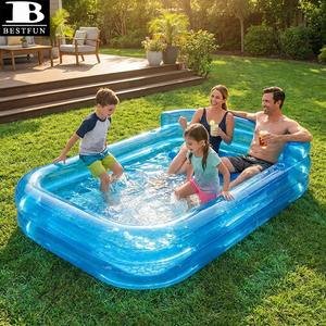 Piscine familiale rectangulaire écologique, grande piscine gonflable à 3 anneaux avec dossier rembourré pour adultes et enfants - Product Image 3