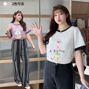 เสื้อยืดแขนสั้นทรงหลวมสำหรับผู้หญิง รุ่น Runqi N8611 พิมพ์ลายอนิเมะ ผ้าคอตตอนเจอร์ซีย์ ไซส์พลัส สีขาว - Product Image 4