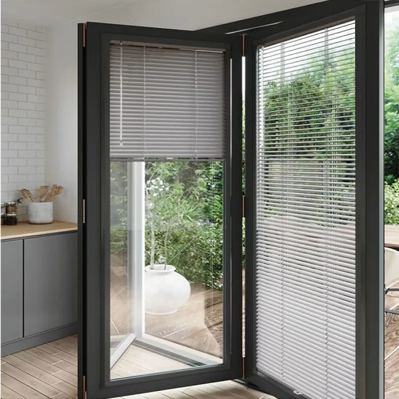 Ikealuminium porte 2023 moderne porte pieghevoli senza cornice bi porte pieghevoli doppi vetri alluminio bifold per la casa