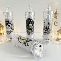 Lampu Lilin Akrilik LED Eid Mubarak, Lampu Hias Ramadan Kareem, Lilin Transparan untuk Dekorasi Ramadan