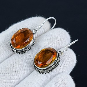 Pendientes colgantes finos de Plata de Ley 925 al por mayor, gancho de piedras preciosas ovaladas facetadas con citrino, joyería hecha a mano con precio de fábrica - Product Image 3