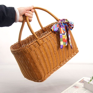 핫 세일 플라스틱 라탄 손잡이 달린 보관 바구니 쇼핑, 꽃, 채소 및 피크닉용 - Product Image 4