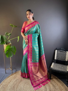 Saree de mariage en soie douce de qualité supérieure pour les femmes portent des vêtements indiens pakistanais à la mode Saree disponible à des prix abordables - Product Image 4