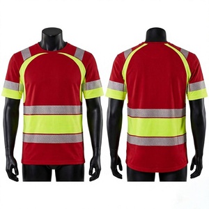 Camiseta de Trabajo Premium de Algodón/Fibra de Bambú 220g Rojo Lima con Paneles de Cinta Reflectante de Alta Visibilidad y Logotipo Personalizado para Hombre - Product Image 1